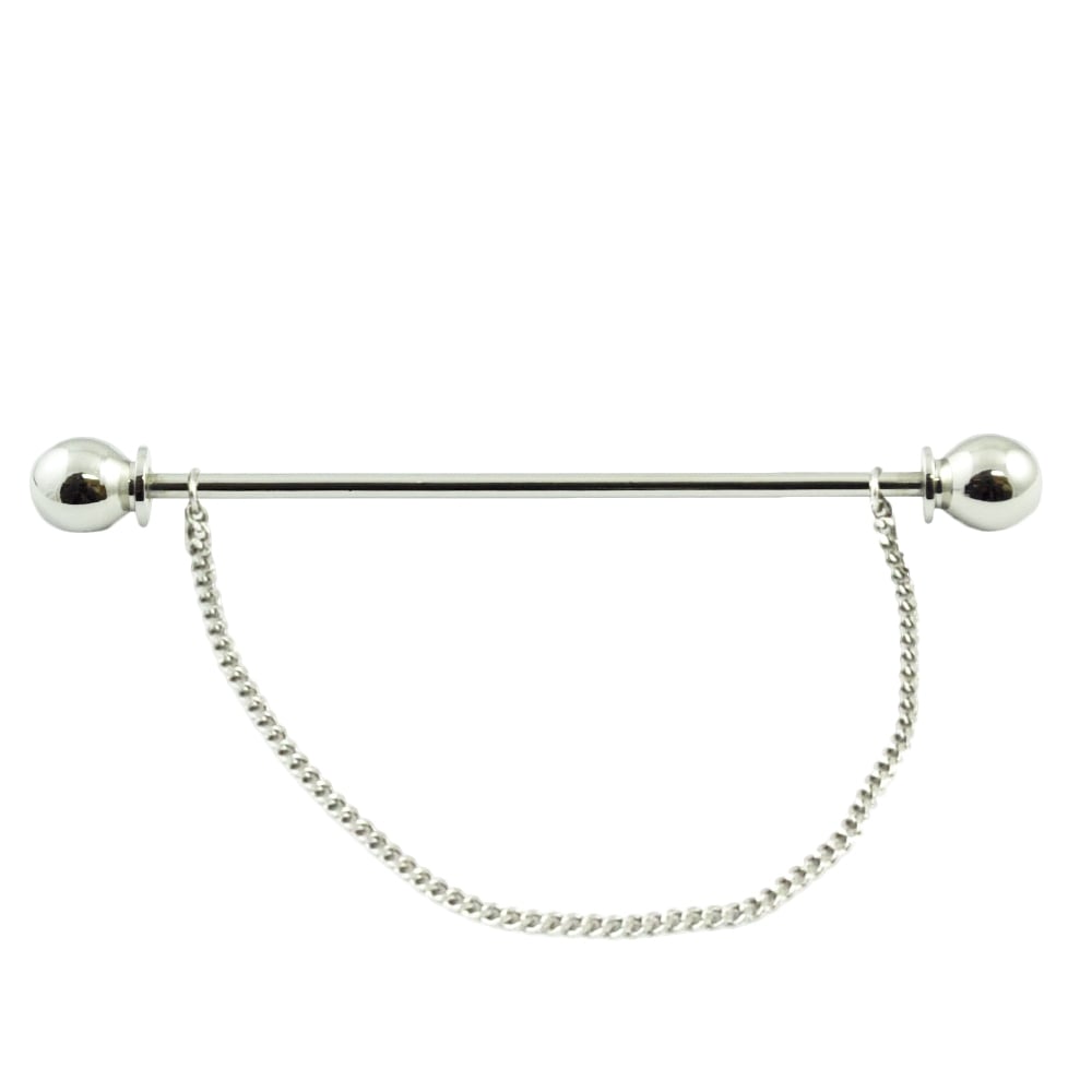 Silver Screw In Collar Bar Pin with Chain