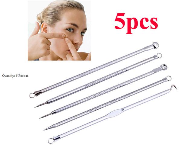 5pcs/set face skin care stainless steel blackhead blemish acne pimple extractor remover kit tool cleanser