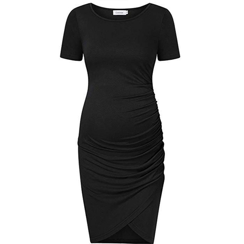 Elegant Ruched Maternity Short-sleeve Dress