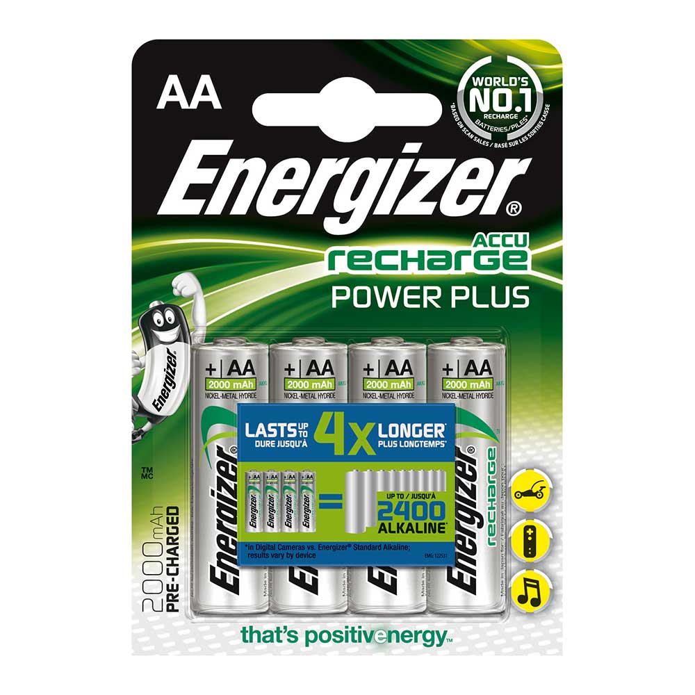 Energizer ACCU Power Plus AA Rechargeable Batteries NiMH 2000mAh - 4 Pack