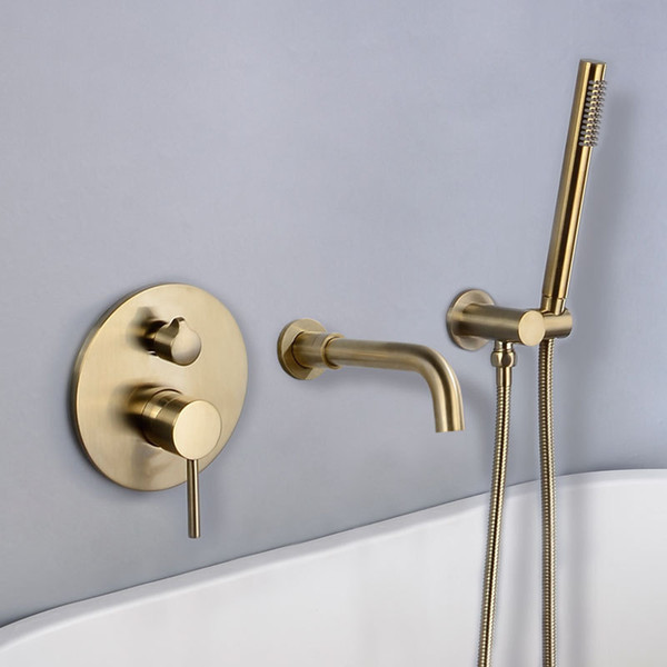 mttuzk solid brass brushed gold wall mounted bathtub shower set bathtub faucet concealed embedded box mixer 2 function taps