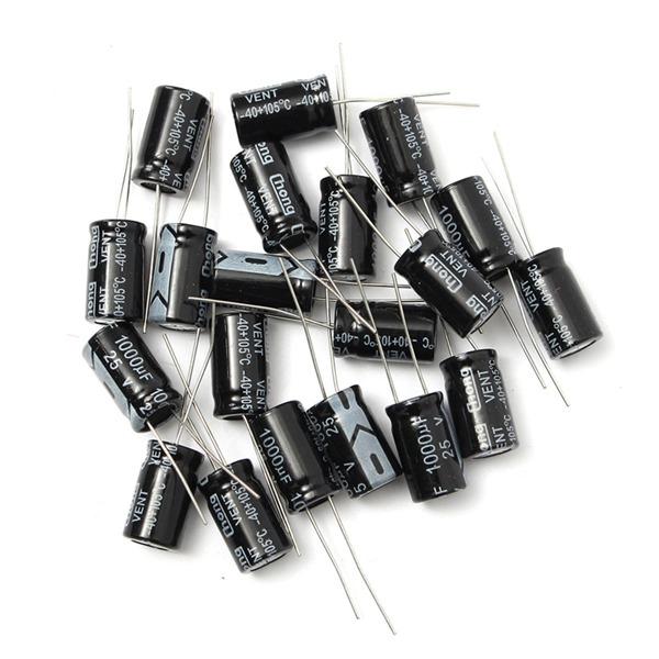 20pcs 1000uF 25V Radial Electrolytic Capacitor 10 x 17mm 105°C