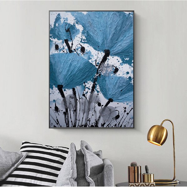 Blue Flower Abstract Art Decoration Painting For Living Room Modern Canvas Wall Art Prints and Posters Home Decor
