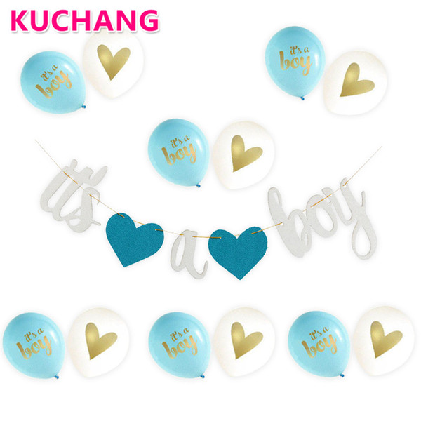 13pcs its a boy it's a girl printed pink blue latex balloons flag banner kid's birthday party decorations baby shower supplies