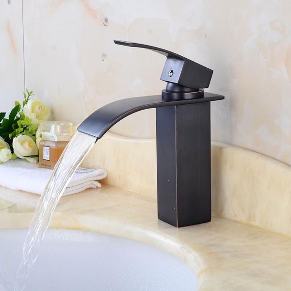 Bathroom Sink Faucets Creativ Copper Baking Paint And Cold Black Ancient Oblique Faucet European Waterfall Wash Basin