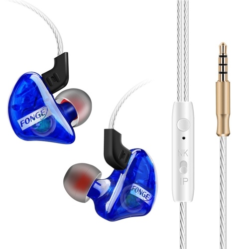 FONGE T01 Wired In-ear Earphones Ear Hook Earbuds Stereo Super Bass Headphones Sport Headset with Mic Blue