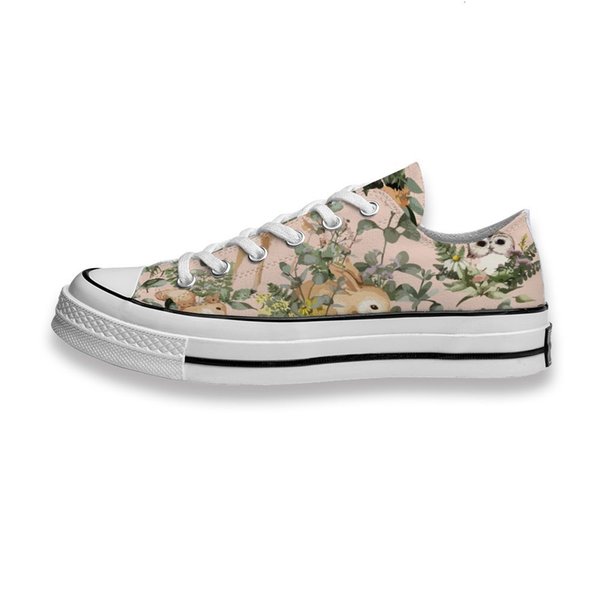 Custom Printed Sho Squirrel Sika Deer and Tree Leaf Sneakers Low Unisex Mens Womens Skateboard Sport Footwear Diy Trainers Canvas Casual