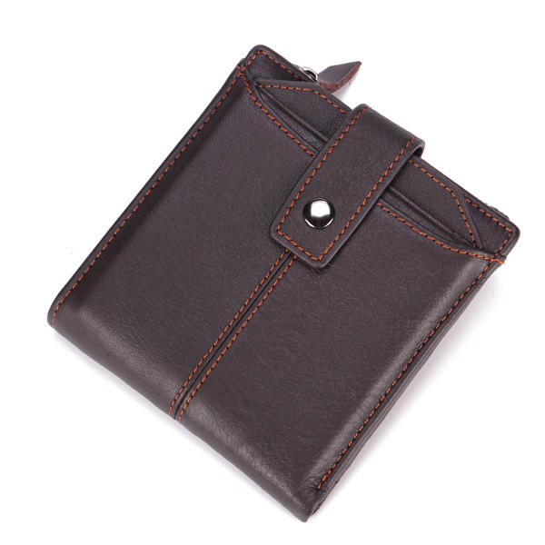 Men Genuine Leather Short Wallet Vintage Card Holder Zipper Credit Card Wallet with 12 Card Slots
