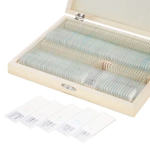 KKmoon 100pcs/set Prepared Microscope Slides Animal Plants Insects Tissues Specimens Slides Set with Wooden Case for Basic Biological Science Education