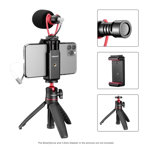 Kit vidéo ulanzi pour smartphone 2 avec mini trépied de bureau extensible + support de téléphone réglable + microphone vidéo