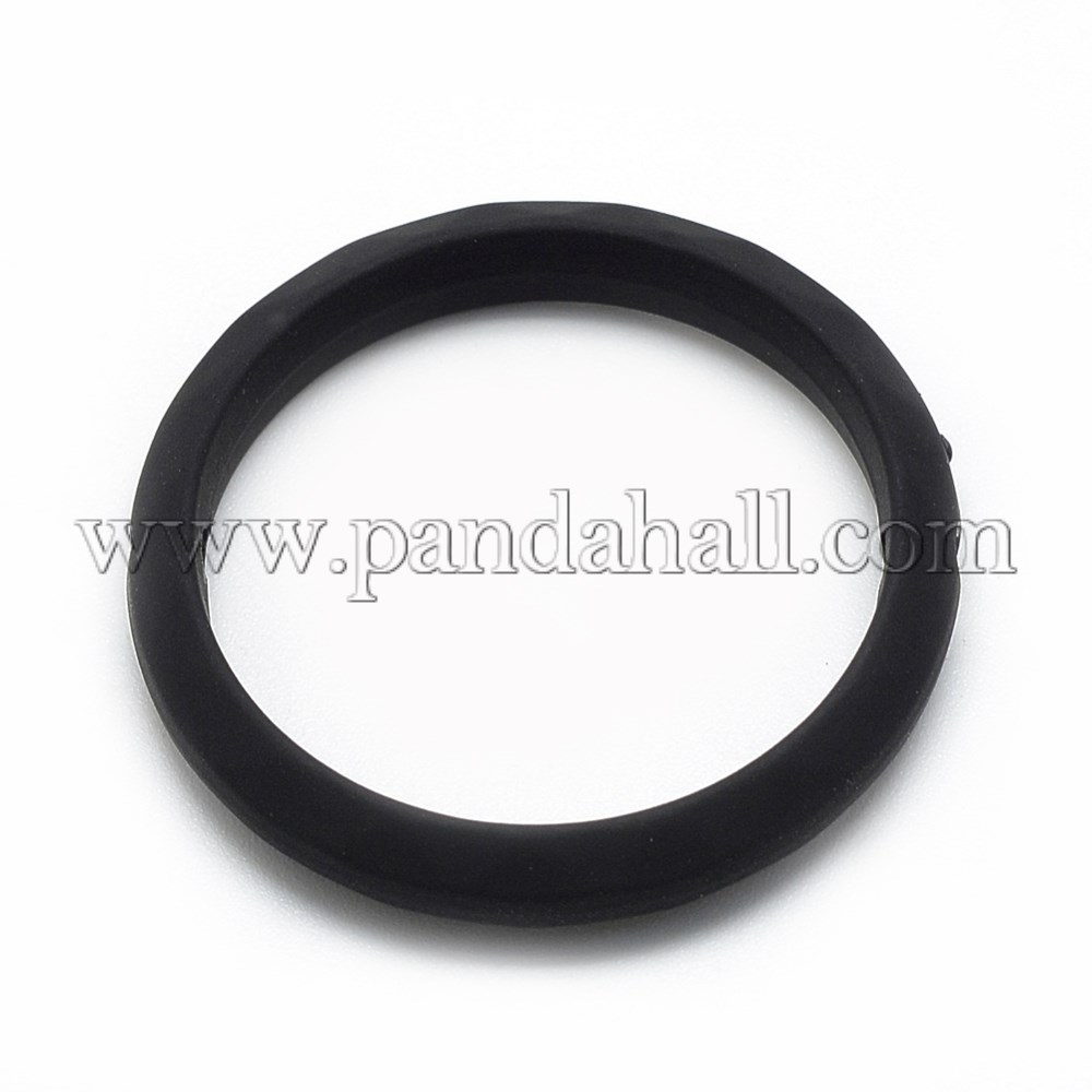 Rubberized Style Acrylic Bead Frames, Ring, Black, 37.5x5.5mm, Hole: 2mm