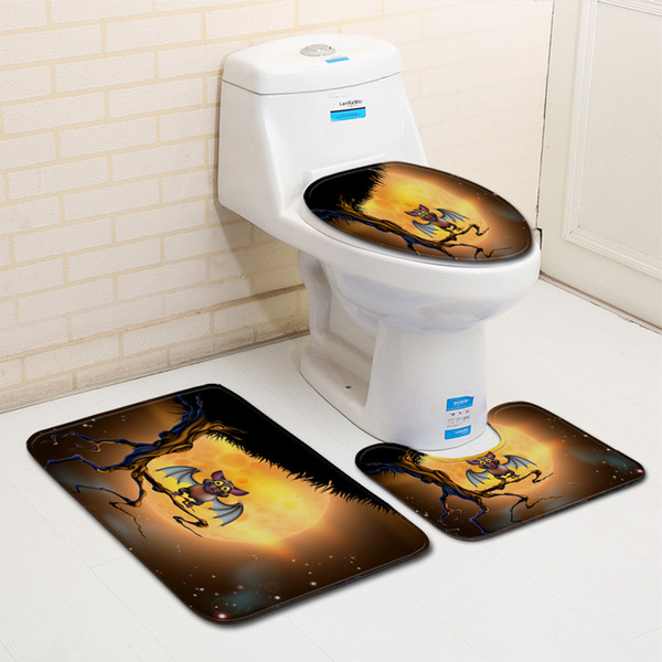 happy halloween shower bath mats cute bats night printed bathroom mat anti slip toilet carpet mat set for home decoration