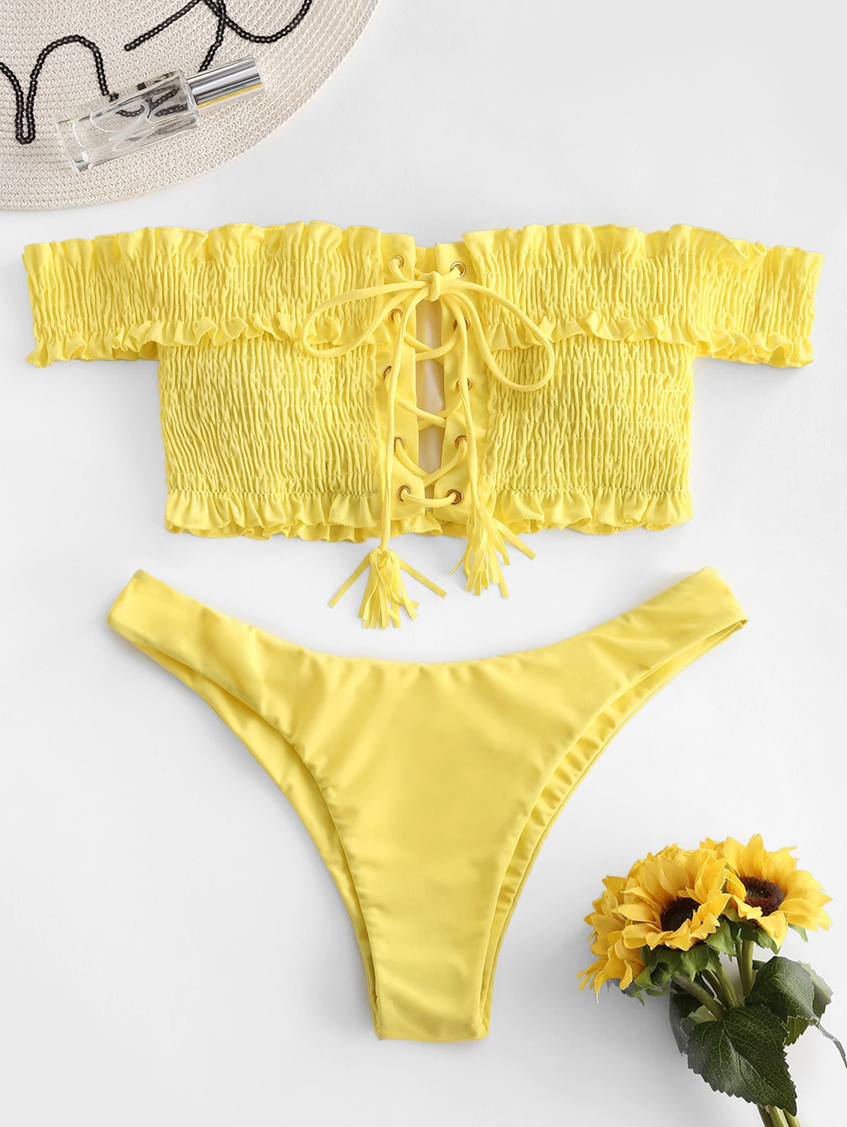 ZAFUL Bikini mit Schnürung aus Dem Schulter Set M Gelb