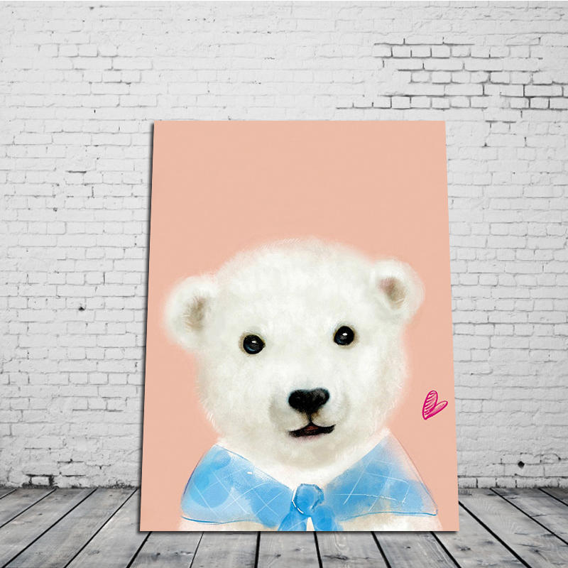 Miico Hand Painted Oil Paintings Cartoon White Bear Paintings Wall Art For Home Decoration