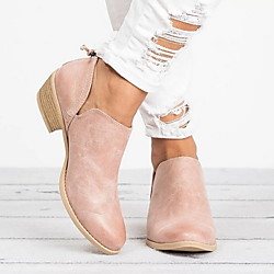 Women's Boots Low Heel Round Toe Booties Ankle Boots Casual Daily PU Solid Colored Black Pink Beige / Booties / Ankle Boots Lightinthebox