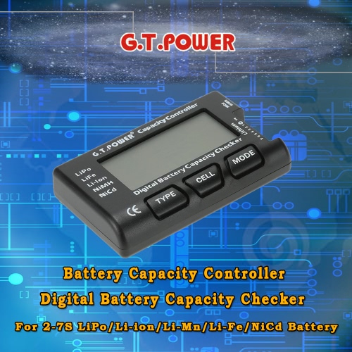 G.T.POWER Battery Capacity Controller Digital Battery Capacity Checker for 2-7S LiPo/Li-ion/Li-Mn/Li-Fe/NiCd Battery
