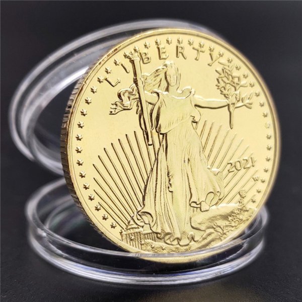 Non Magnetic Freedom Eagle Badge Gold Plated Commemorative Coin American Statue Liberty Acceptable Coins Small Large Size