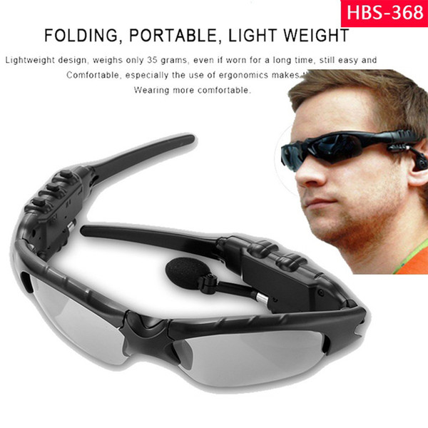 in stock HBS-368 Sunglasses Bluetooth Headset Outdoor Glasses Earbuds Music with Microphone Stereo Wireless Headphone For iPhone Samsung