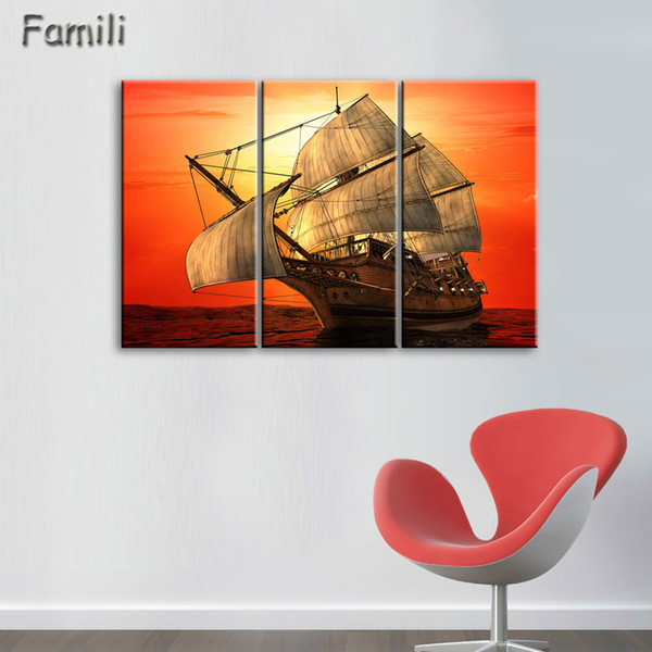 3panel frameless canvas painting sailboat painting for living room wall art posters and prints modern pictures decoration