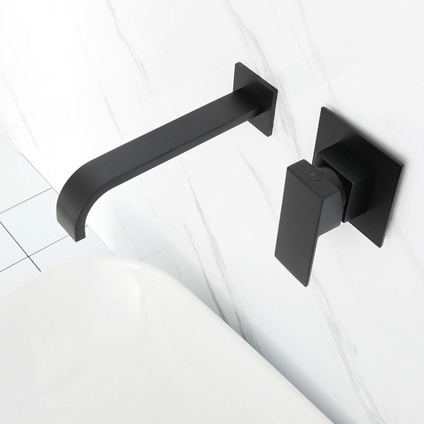 matt black plated bathroom wall mounted faucet quality brass waterfall basin water mixer single handle square tapware