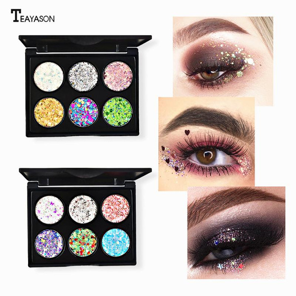 six-color sequin eyeshadow glitter mermaid heart-shaped gel sequins eye shadow tray stage performance eyes makeup tslm1