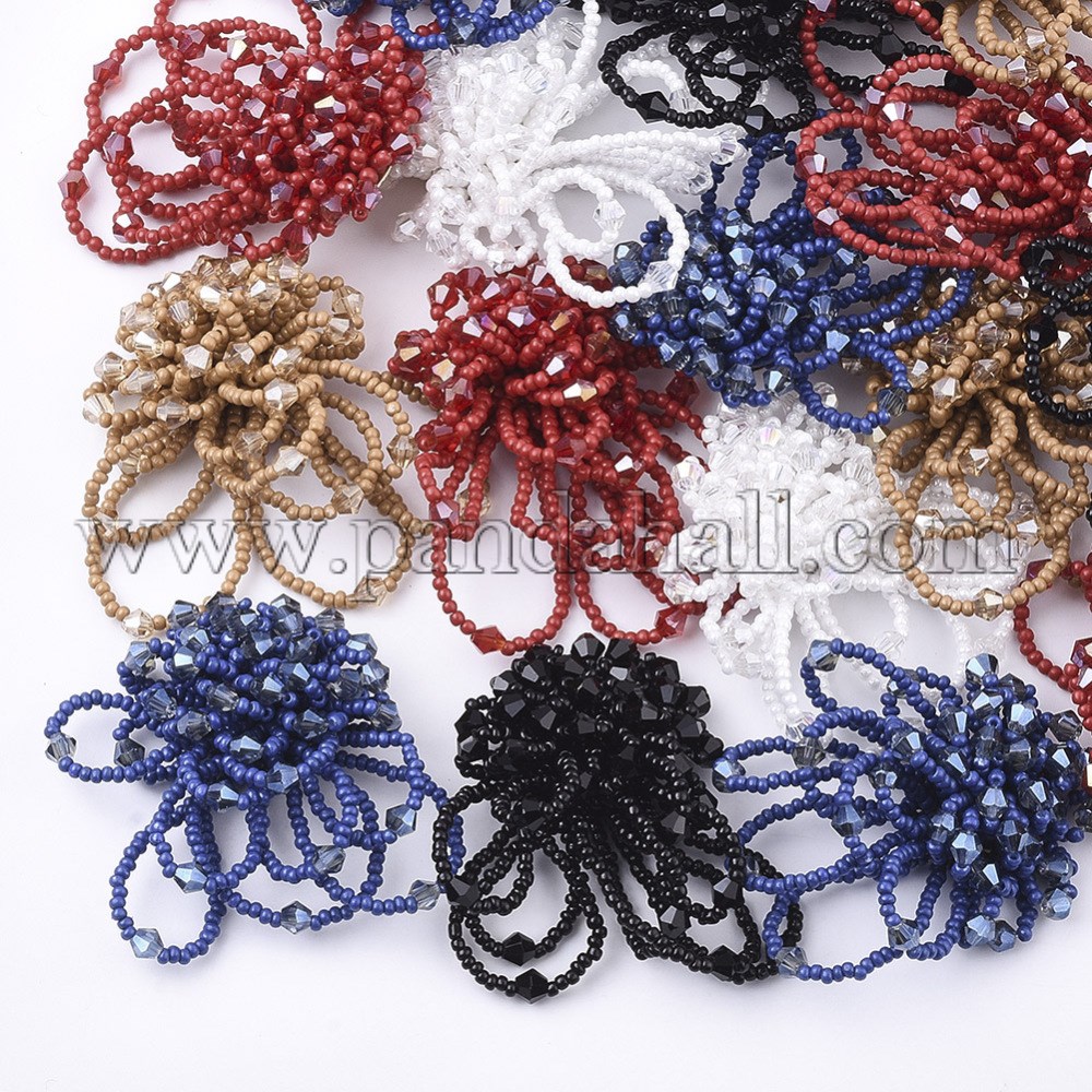 Glass Cabochons, Cluster Beads, with Seed Beads and Golden Plated Iron Sieve Findings, Mixed Color, 48~55mm