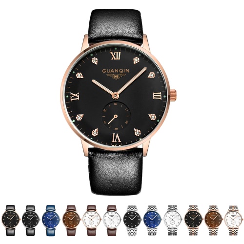 GUANQIN 3ATM Water Resistant Automatic Mechanical Watch Men Business Watch with Second Sub-dial Durable Watchband Analog Wrist Watch