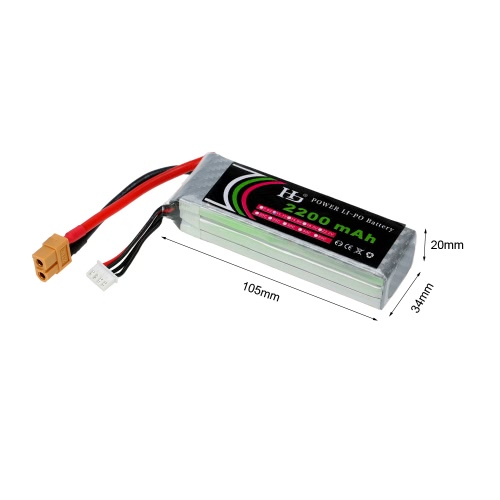 11.1V 2200mAh 25C 3S LiPo Battery with XT60 Plug for RC Quadcopter Airplane Helicopter Car Truck Boat Hobby