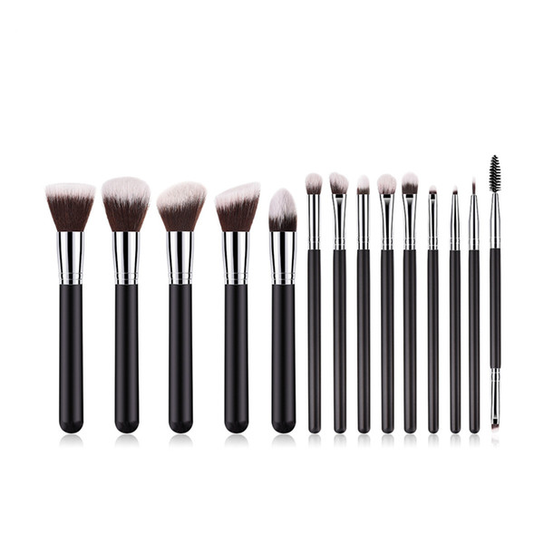 new 7/9/14pcs eye brushes black silver makeup brushes eye shadow powder foundation contour wooden makeup brush set