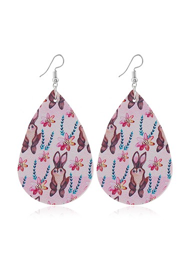 ROTITA Easter Rabbit Print Multi Color Faux Leather Earrings