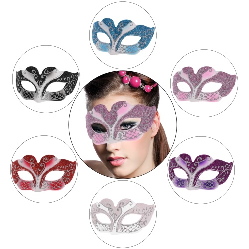 Festnight Sexy Plastic Phantom Half Mask Halloween Masquerade Ball Mask with Glitter Decoration