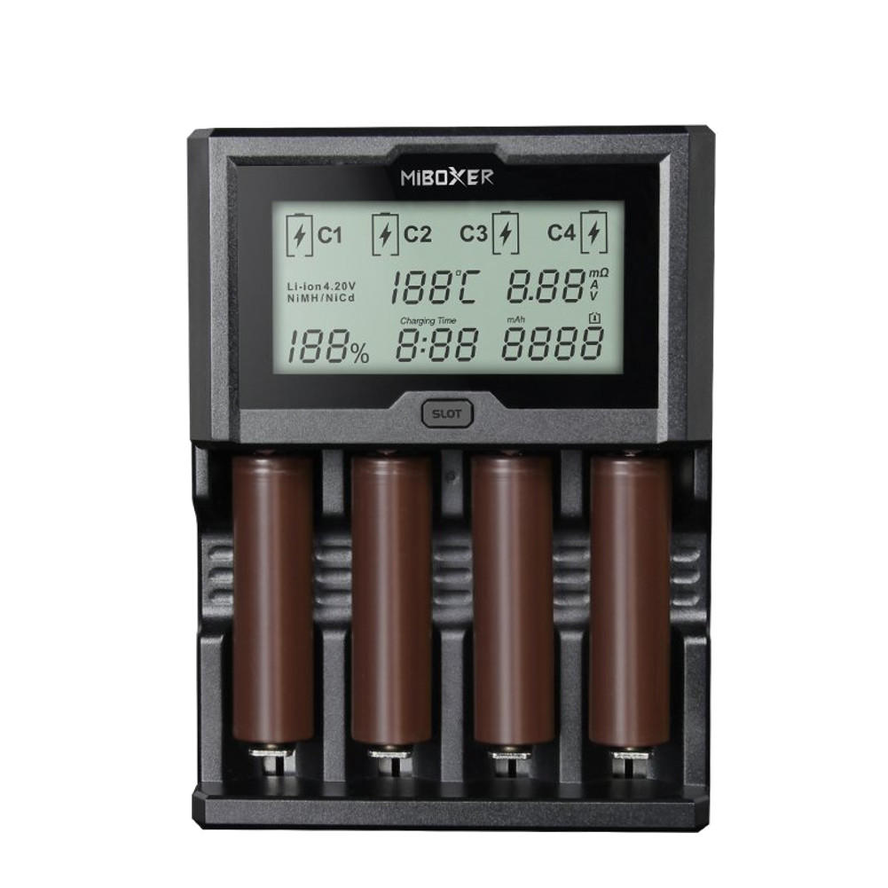 Miboxer C4-12 LCD Display USB Rapid Intelligent Li-ion/IMR/Ni-MH Battery Charger 4Slots US Plug