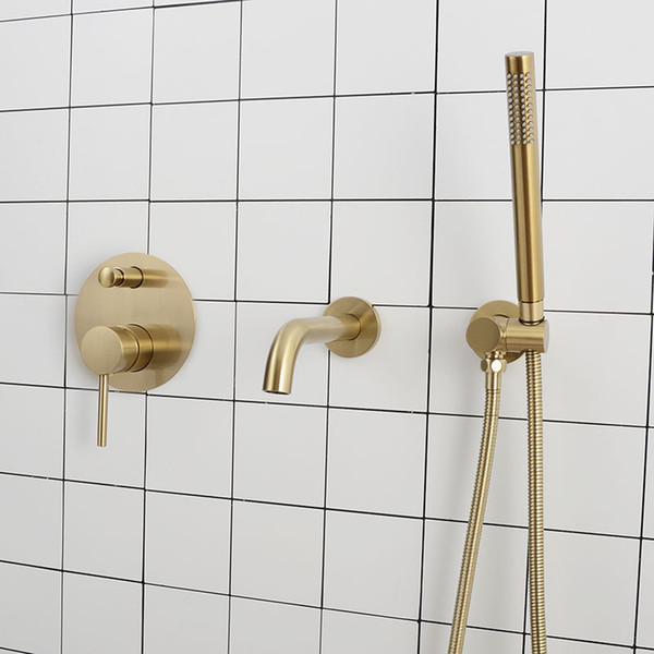 wall mounted bathroom shower tap brushed gold bathtub faucet and cold water mixer shower set