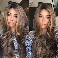 Synthetic Wig Body Wave Middle Part Wig Long Very Long Light Brown Synthetic Hair 65 inch Women's Middle Part Party Highlighted / Balayage Hair Brown / Daily Wear Lightinthebox