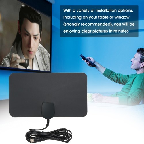 Antenne TV numérique d'intérieur Signal HD à écran plat UHF FM HDTV Récepteur de signal noir