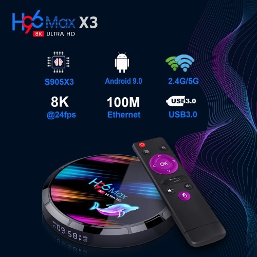 H96 Max X3 Smart Android 9.0 TV Box 4 Go / 128 Go S905X3 Netflix Youtube H96 MAX