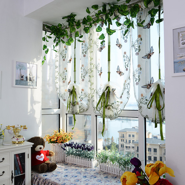 wholesale-beaufitul butterfly pattern door roman window scarf sheer floral curtain panel voile child baby bedroom decor ing