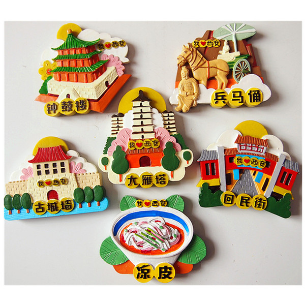5pcs china shaanxi ansterry scenic tourist souvenir big wild pagoda terracotta magnetic resin refrigerator sticker