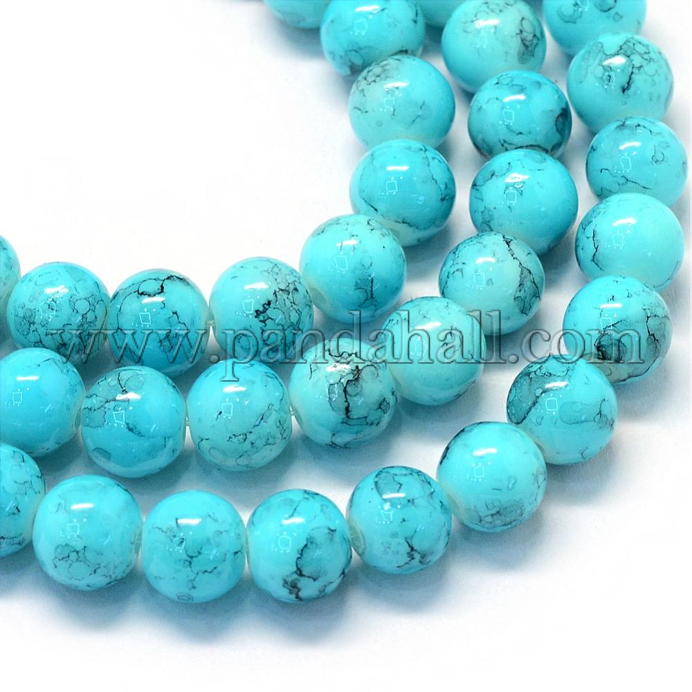 Baking Painted Glass Round Bead Strands, DeepSkyBlue, 6.5mm, Hole: 1.5mm; about 145pcs/strand, 31.8