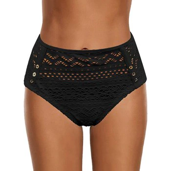 Bas de Maillot de Bain Perforé à Taille Haute