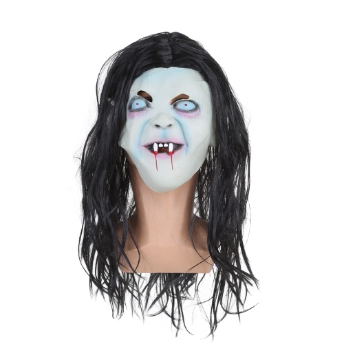 Festnight Men's Latex Scary Toothy Ghost Mask Wig with Long Hair for Halloween Masquerade Party Cosplay