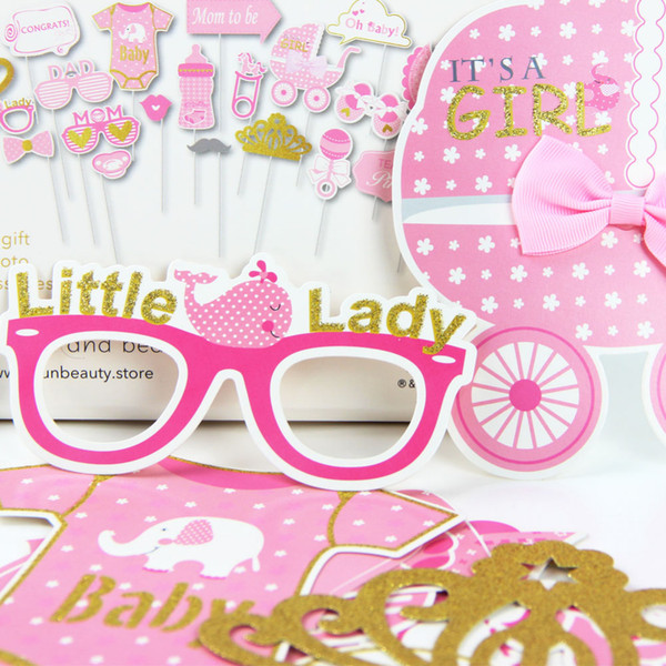 20pcs/set baby girl (boy) shower pbooth props its a girl party props pink baby shower party blue boy p