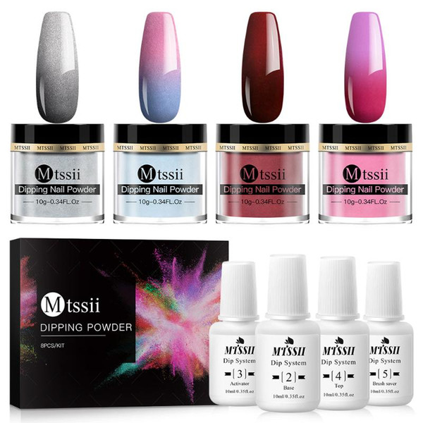 Mtssii 6 Boxes Thermal Glitter Dipping Nail Powder Set Shinning Dip Nail Glitter Color Changing Chrome Dust No UV Lamp Cure