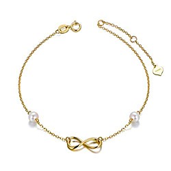 14k gold infinity anklet for women, real pearl love knot ankle bracelet jewelry gifts for her