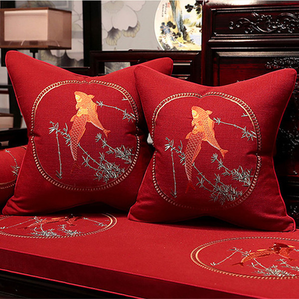 chinese cotton linen embroidery pillow cushion cover couple koi decorative pillows cojines decorativos para sofa cushions covers