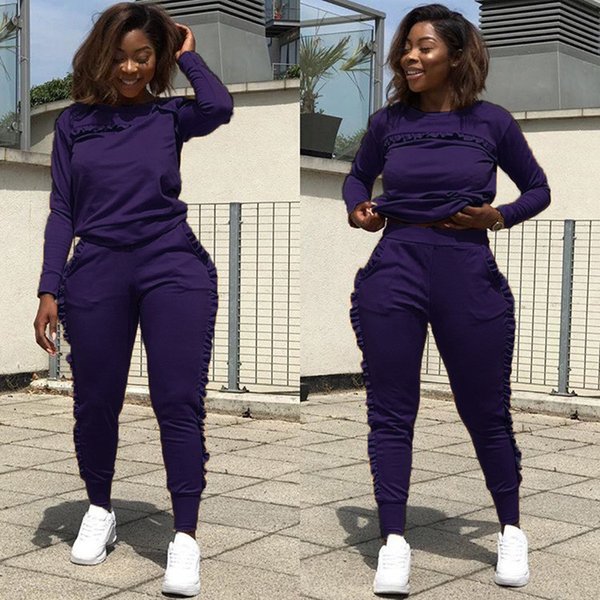 New Outdoor Sports Suit Female Fitness Clothes Jogging Wear Two-piece Solid Color Long Sleeve Women Street Style Clothes