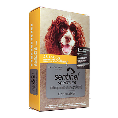 Sentinel Spectrum Yellow For Dogs 25.1-50 Lbs 12 Chews
