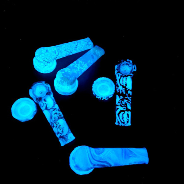 Luminous Patterned Hand Pipe Glow In The Dark Silicone Pipe Glass Bowl Dab Pipe 3.5" Environmentally FDA Silicone Water Bong