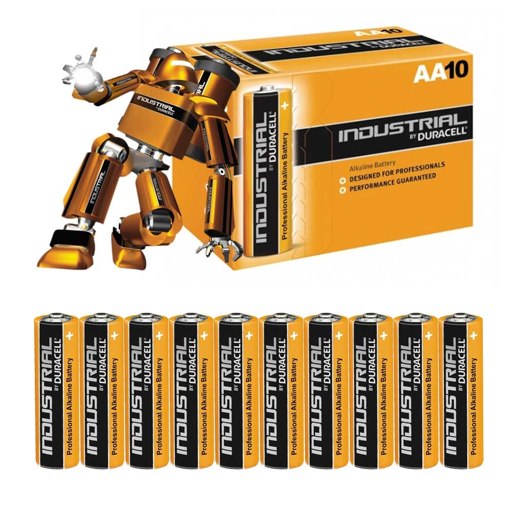 Duracell INDUSTRIAL AA MN1500 lr6 Alkaline Batteries - Extra Value 10 Pack