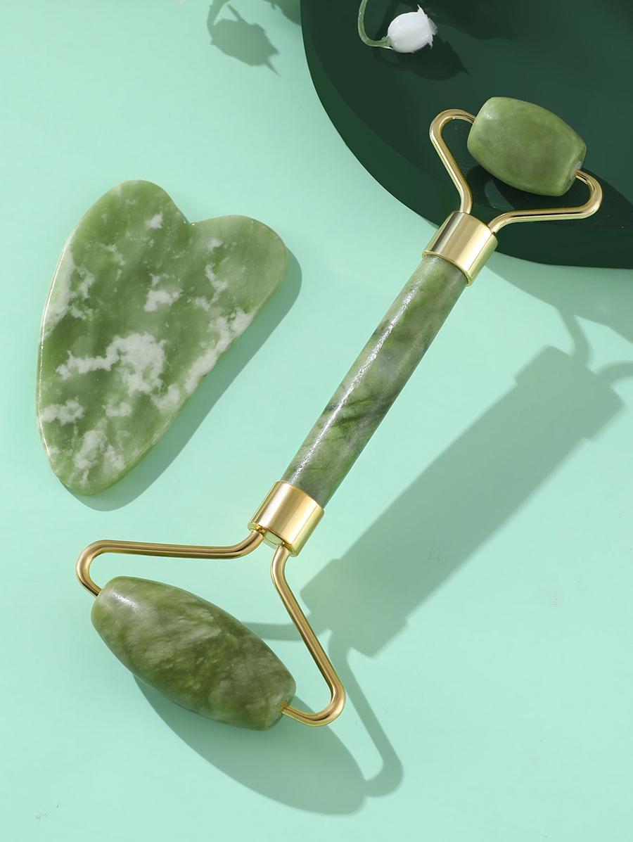 Green Jade Massage Roller and Heart Shape Guasha Board